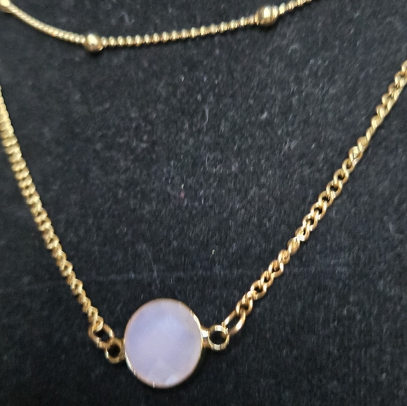 Rose Quartz Natural Beveled Pendant Gold Layered Necklace 8"/16" - Picture 4 of 6